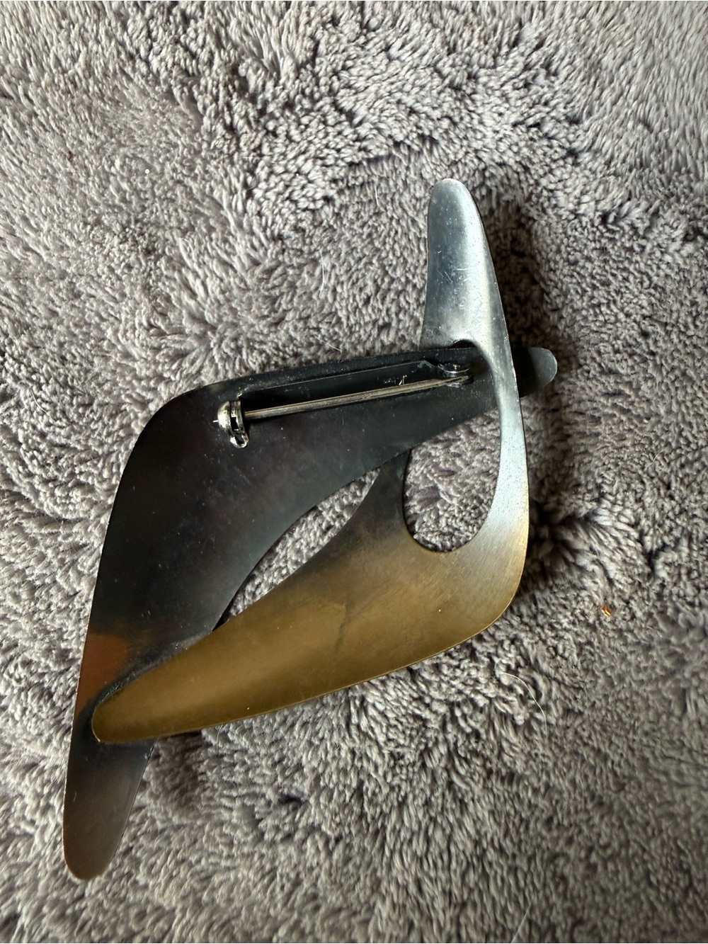Vintage Kim Craftsmen modernist copper and brass boomerang pin, signed. MCM - Picture 7 of 10